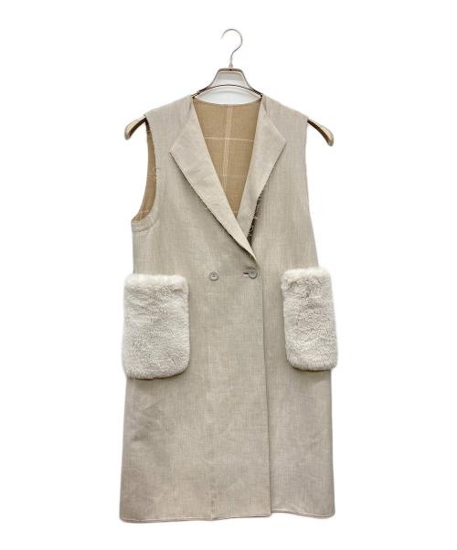 BALLSEY（ボールジィ）BALLSEY (ボールジィ) プレーンダブルフェイス ファーポケットロングジレ アイボリー サイズ:36の古着・服飾アイテム