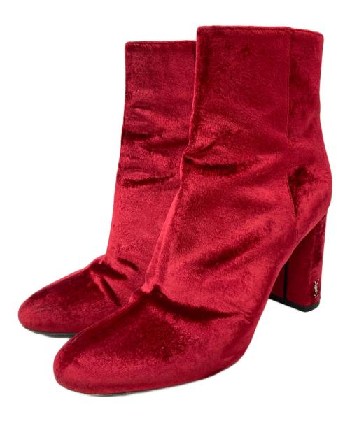 Saint Laurent Paris（サンローランパリ）Saint Laurent Paris (サンローランパリ) ベロアショートブーツ レッド サイズ:37 1/2の古着・服飾アイテム