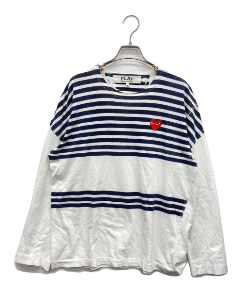 PLAY COMME des GARCONS（プレイコムデギャルソン）PLAY COMME des GARCONS (プレイコムデギャルソン) ポイントボーダーロングスリーブカットソー ネイビー×ホワイト サイズ:Lの古着・服飾アイテム