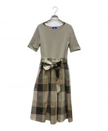 BURBERRY BLUE LABEL（バーバリー ブルー レーベル）の古着「チェック切替半袖ワンピース」｜ベージュ