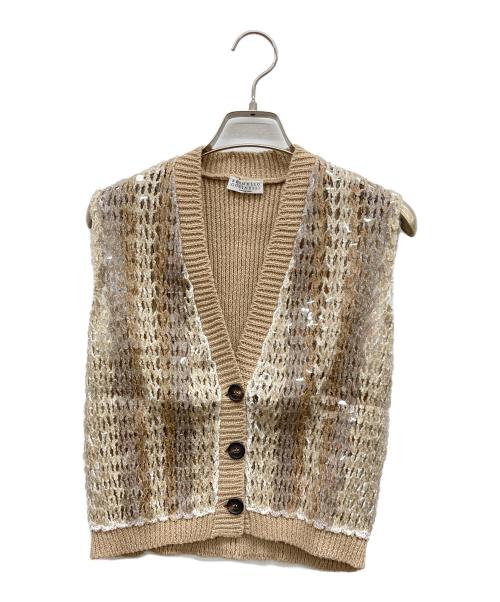 BRUNELLO CUCINELLI（ブルネロクチネリ）BRUNELLO CUCINELLI (ブルネロクチネリ) シークイン付きニットベスト ベージュ サイズ:Sの古着・服飾アイテム