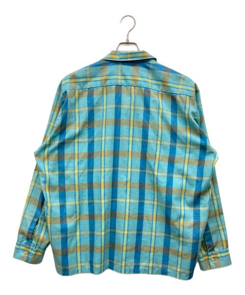 kentfield（ケントフィールド）Kentfield (ケントフィールド) 60s～70s オープンカラーチェックシャツ スカイブルー サイズ:17-XL-17 1/2の古着・服飾アイテム