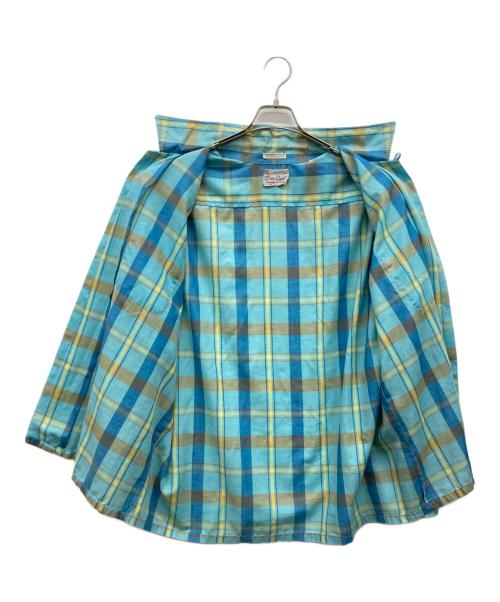 kentfield（ケントフィールド）Kentfield (ケントフィールド) 60s～70s オープンカラーチェックシャツ スカイブルー サイズ:17-XL-17 1/2の古着・服飾アイテム