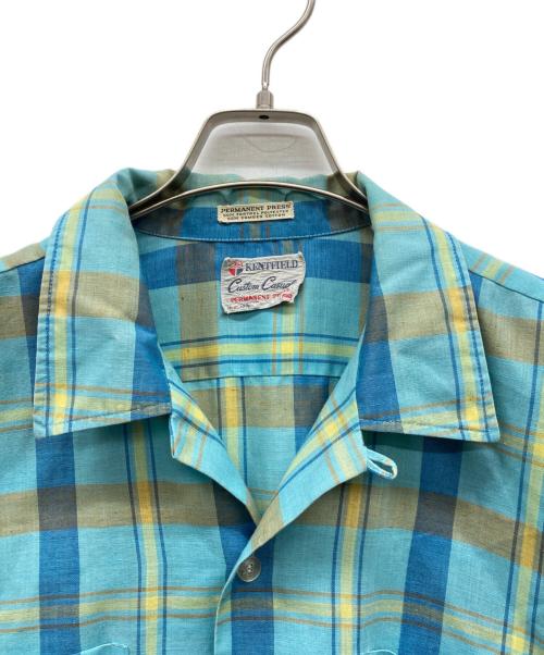 kentfield（ケントフィールド）Kentfield (ケントフィールド) 60s～70s オープンカラーチェックシャツ スカイブルー サイズ:17-XL-17 1/2の古着・服飾アイテム