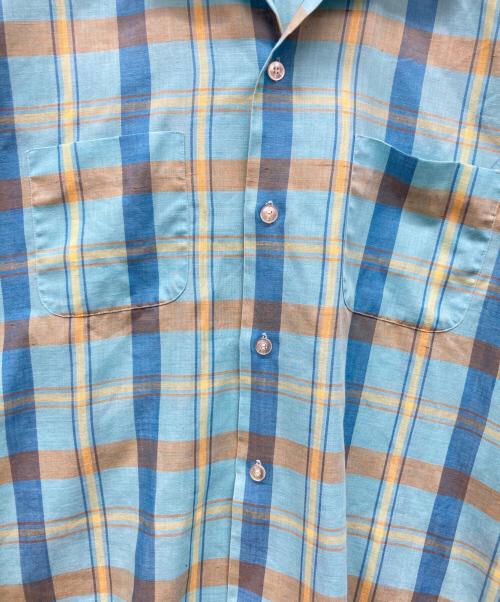kentfield（ケントフィールド）Kentfield (ケントフィールド) 60s～70s オープンカラーチェックシャツ スカイブルー サイズ:17-XL-17 1/2の古着・服飾アイテム