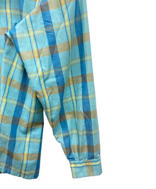 kentfield（ケントフィールド）Kentfield (ケントフィールド) 60s～70s オープンカラーチェックシャツ スカイブルー サイズ:17-XL-17 1/2の古着・服飾アイテム