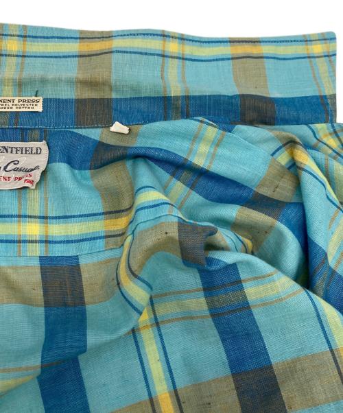 kentfield（ケントフィールド）Kentfield (ケントフィールド) 60s～70s オープンカラーチェックシャツ スカイブルー サイズ:17-XL-17 1/2の古着・服飾アイテム