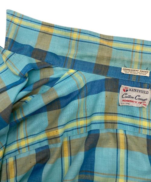 kentfield（ケントフィールド）Kentfield (ケントフィールド) 60s～70s オープンカラーチェックシャツ スカイブルー サイズ:17-XL-17 1/2の古着・服飾アイテム