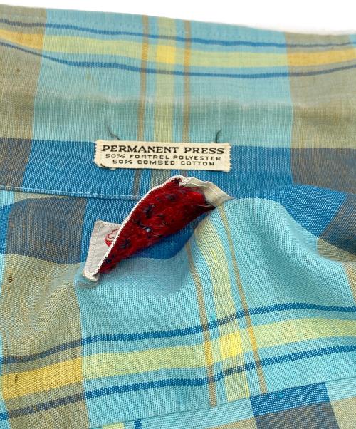 kentfield（ケントフィールド）Kentfield (ケントフィールド) 60s～70s オープンカラーチェックシャツ スカイブルー サイズ:17-XL-17 1/2の古着・服飾アイテム