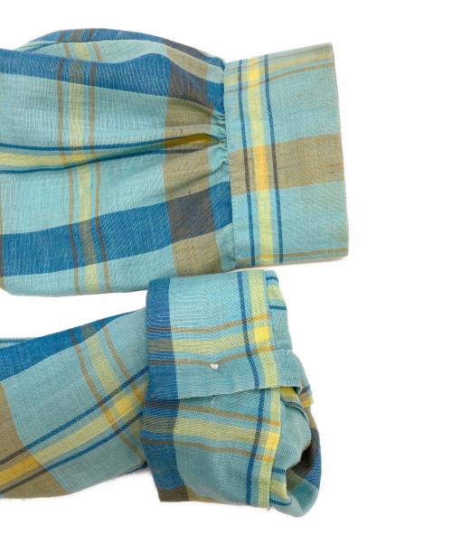 kentfield（ケントフィールド）Kentfield (ケントフィールド) 60s～70s オープンカラーチェックシャツ スカイブルー サイズ:17-XL-17 1/2の古着・服飾アイテム