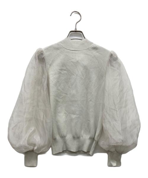 FRAY ID（フレイ アイディー）FRAY ID (フレイ アイディー) シアー スリーブ ボウタイ ニット グレー サイズ:SIZE ONEの古着・服飾アイテム