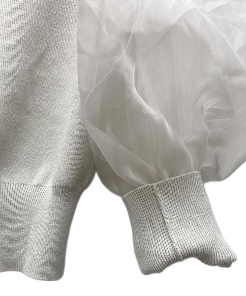 FRAY ID（フレイ アイディー）FRAY ID (フレイ アイディー) シアー スリーブ ボウタイ ニット グレー サイズ:SIZE ONEの古着・服飾アイテム