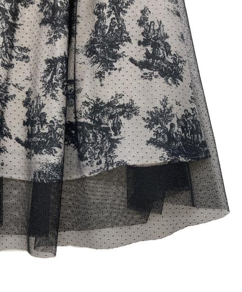 Ameri（アメリ）AMERI (アメリ) 総柄 ロングフレアスカート ブラック×ホワイト サイズ:Sの古着・服飾アイテム