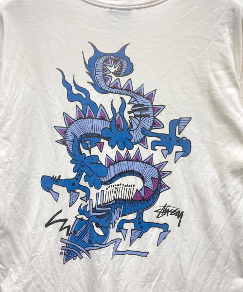 stussy（ステューシー）stussy (ステューシー) ドラゴンプリントTシャツ ホワイト サイズ:Lの古着・服飾アイテム