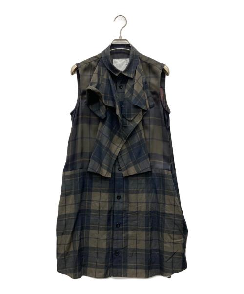 sacai（サカイ）sacai (サカイ) Plaid Print Dress カーキ サイズ:2の古着・服飾アイテム