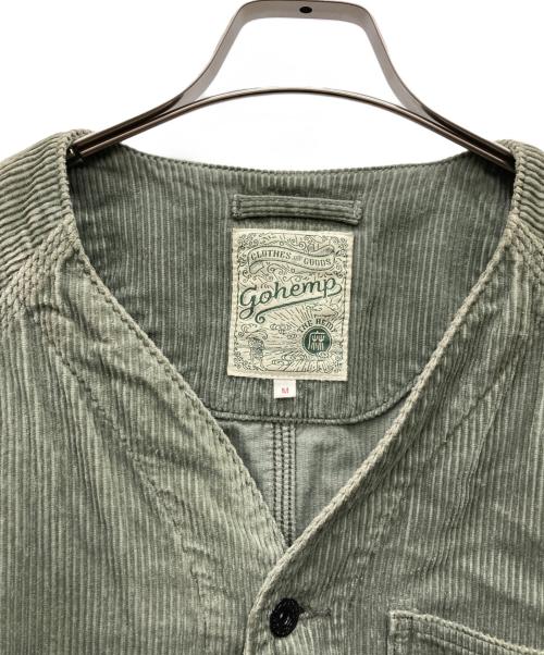 GO HEMP（ゴーヘンプ）GO HEMP (ゴーヘンプ) コーデュロイ ノーカラー カバーオール グリーン サイズ:Mの古着・服飾アイテム