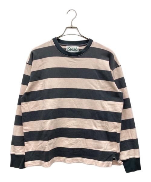 STEAD（ステッド）STEAD (ステッド) ロングスリーブボーダーカットソー グレー×ピンク サイズ:Lの古着・服飾アイテム