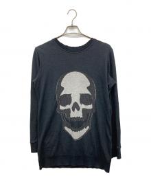 PHILIPP PLEIN HOMME（フィリップレインオム）の古着「ラインストーンスカルライトニット」｜ブラック