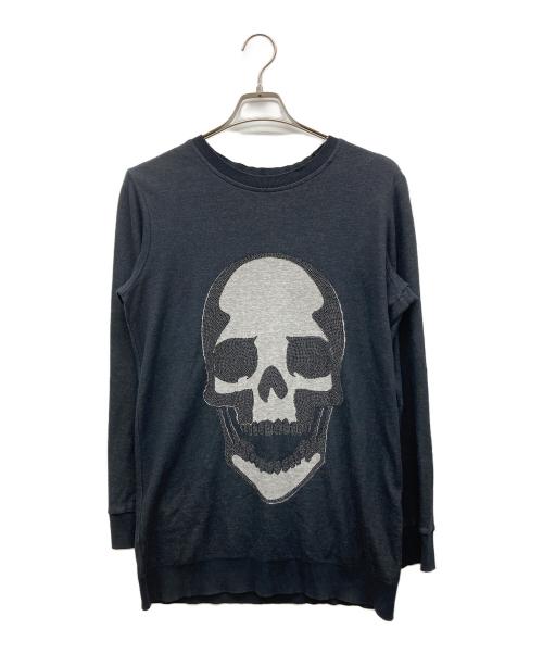 PHILIPP PLEIN HOMME（フィリップレインオム）PHILIPP PLEIN HOMME (フィリップレインオム) ラインストーンスカルライトニット ブラック サイズ:Ｓの古着・服飾アイテム