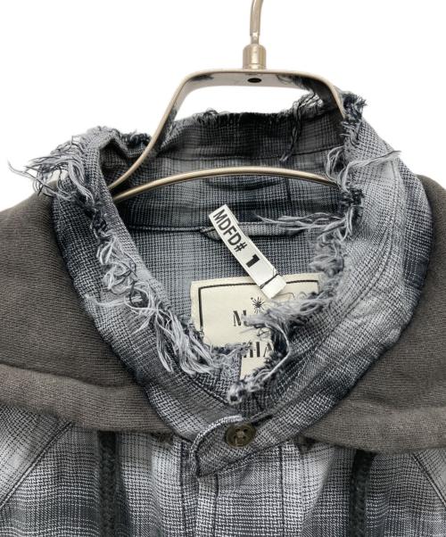 Maison MIHARA YASUHIRO（メゾン ミハラ ヤスヒロ）Maison MIHARA YASUHIRO (メゾン ミハラ ヤスヒロ) Hoodie Combine Checkered Shirt グレー サイズ:46の古着・服飾アイテム