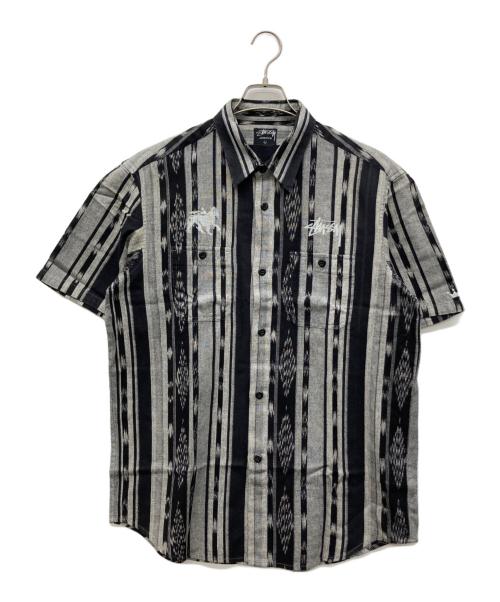 stussy（ステューシー）stussy (ステューシー) 半袖ストライプシャツ ブラック サイズ:Ｌの古着・服飾アイテム