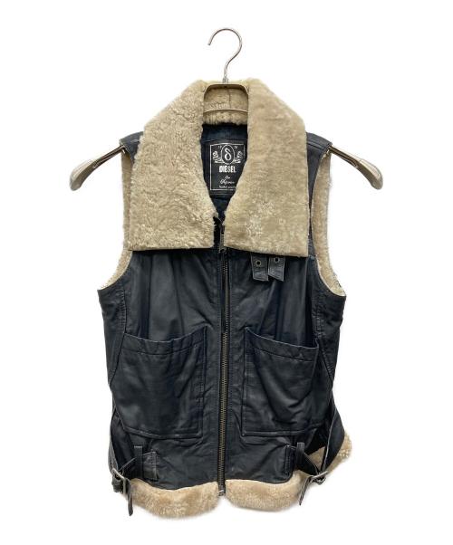 DIESEL（ディーゼル）DIESEL (ディーゼル) ムートンレザーベスト ブラック サイズ:Ｓの古着・服飾アイテム
