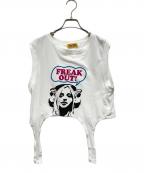 Hysteric Glamourヒステリックグラマー）の古着「FREAK OUT! ショート丈ノースリーブ」｜ホワイト
