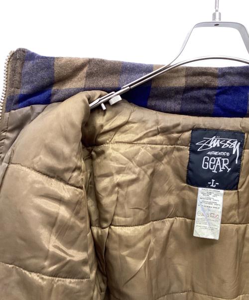 stussy（ステューシー）stussy (ステューシー) 中綿チェックジャケット AUTHENTIC GEAR ブラウン サイズ:Lの古着・服飾アイテム