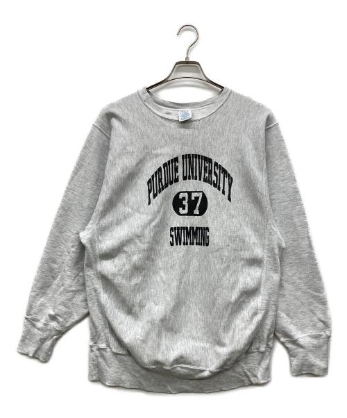 Champion（チャンピオン）Champion (チャンピオン) 三段中抜きカプセルプリントリバースウィーブスウェット グレー サイズ:X-LARGEの古着・服飾アイテム