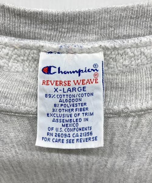 Champion（チャンピオン）Champion (チャンピオン) 三段中抜きカプセルプリントリバースウィーブスウェット グレー サイズ:X-LARGEの古着・服飾アイテム