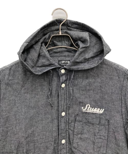 stussy（ステューシー）stussy (ステューシー) リネン混半袖シャツパーカー グレー サイズ:Mの古着・服飾アイテム