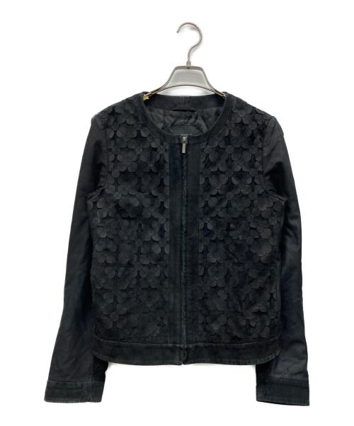 WEEKEND Max Mara（ウィークエンド マックスマーラ）Weekend Max Mara (ウィークエンド マックスマーラ) goat leather flower motif zip up short length jacket ブラック サイズ:36の古着・服飾アイテム