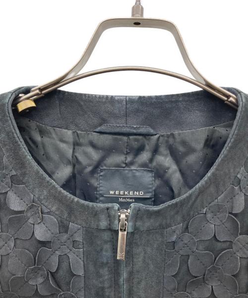 WEEKEND Max Mara（ウィークエンド マックスマーラ）Weekend Max Mara (ウィークエンド マックスマーラ) goat leather flower motif zip up short length jacket ブラック サイズ:36の古着・服飾アイテム