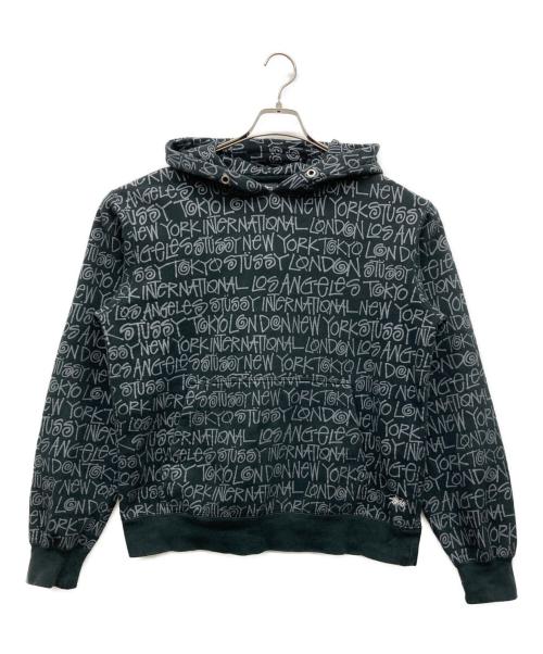 stussy（ステューシー）stussy (ステューシー) ショーンフォント総柄ロゴパーカー ブラック サイズ:MEDIUMの古着・服飾アイテム