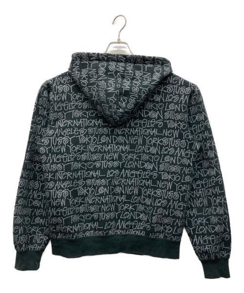 stussy（ステューシー）stussy (ステューシー) ショーンフォント総柄ロゴパーカー ブラック サイズ:MEDIUMの古着・服飾アイテム