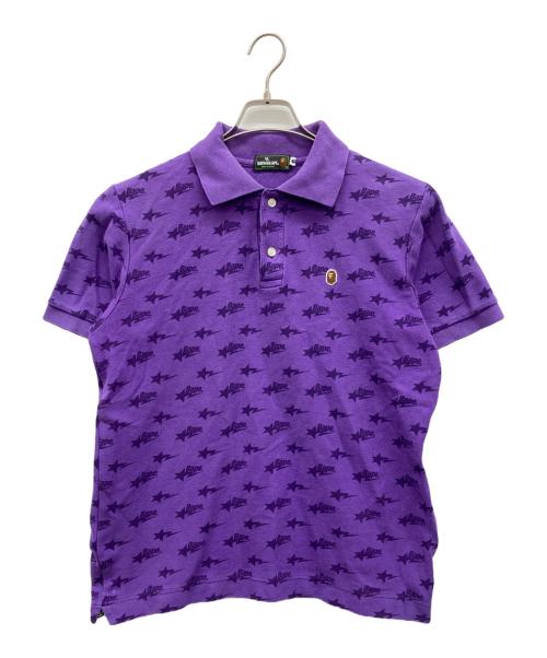 A BATHING APE（アベイシングエイプ）A BATHING APE (アベイシングエイプ) ベイプスター総柄ポロシャツ パープル サイズ:Mの古着・服飾アイテム