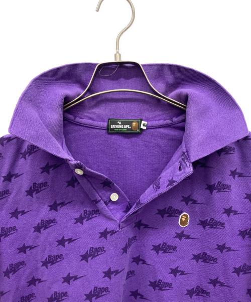 A BATHING APE（アベイシングエイプ）A BATHING APE (アベイシングエイプ) ベイプスター総柄ポロシャツ パープル サイズ:Mの古着・服飾アイテム
