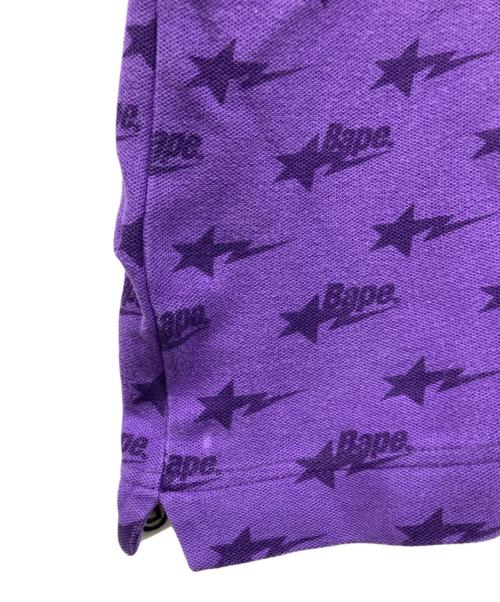 A BATHING APE（アベイシングエイプ）A BATHING APE (アベイシングエイプ) ベイプスター総柄ポロシャツ パープル サイズ:Mの古着・服飾アイテム