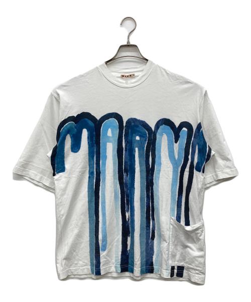 MARNI（マルニ）MARNI (マルニ) ドリッピングロゴTシャツ ホワイト×ブルー サイズ:48の古着・服飾アイテム