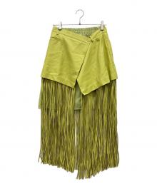 MAISON SPECIAL（メゾンスペシャル）の古着「Vegan Leather Fringe Wrap Skirt」｜黄緑