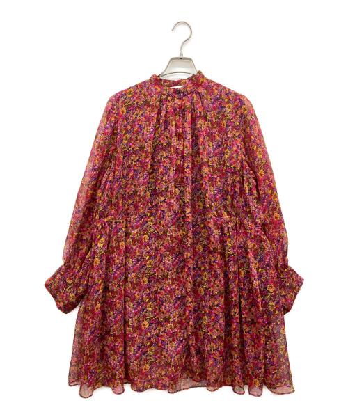 BALLSEY（ボールジィ）BALLSEY (ボールジィ) フローラルプリント ギャザーミニワンピース ピンク サイズ:36の古着・服飾アイテム