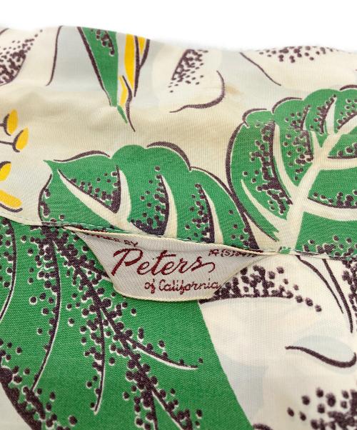 Peters of California（ピーターズ オブ カリフォルニア）Peters of California (ピーターズ オブ カリフォルニア) 40s アロハシャツ ロングポイント アイボリー×グリーン サイズ:14 S 14 1/2の古着・服飾アイテム