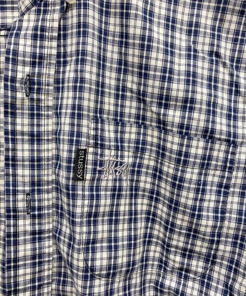 stussy（ステューシー）stussy (ステューシー) 半袖チェックシャツ ネイビー サイズ:Ｍの古着・服飾アイテム