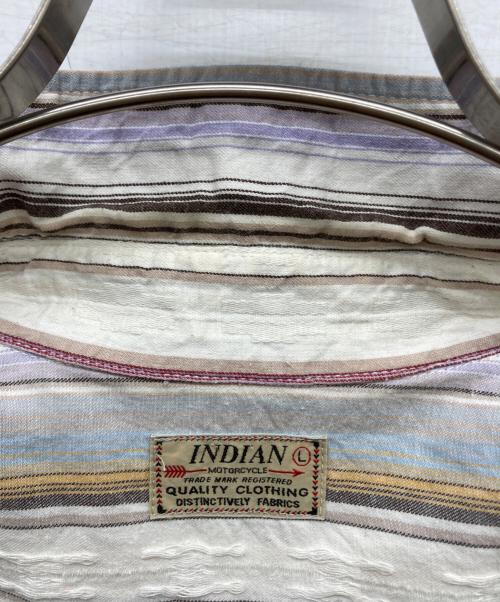INDIAN MOTORCYCLE（インディアンモーターサイクル）INDIAN MOTORCYCLE (インディアンモーターサイクル) ターコイズコンチョボタン半袖シャツ ホワイト サイズ:Lの古着・服飾アイテム