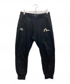 EVISUエヴィス）の古着「Seagull and Handbrushed Daicock Print Regular Fit Sweatpants」｜ブラック