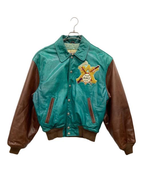 AVIREX（アヴィレックス）AVIREX (アヴィレックス) STADIUM JACKET グリーン×ブラウン サイズ:Mの古着・服飾アイテム
