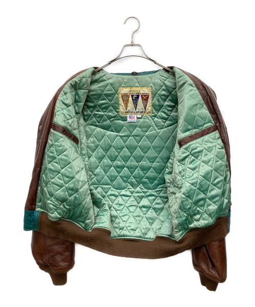 AVIREX（アヴィレックス）AVIREX (アヴィレックス) STADIUM JACKET グリーン×ブラウン サイズ:Mの古着・服飾アイテム