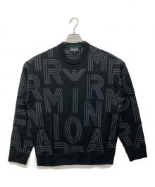 EMPORIO ARMANI（エンポリオ アルマーニ）の古着「オールオーバージャカードロゴニット」｜ブラック