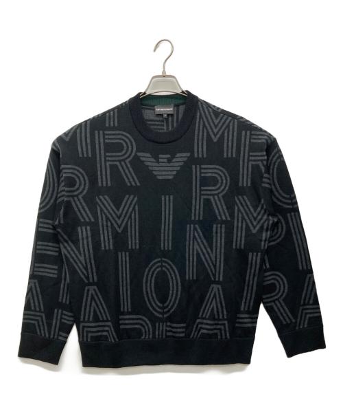 EMPORIO ARMANI（エンポリオ アルマーニ）EMPORIO ARMANI (エンポリオ アルマーニ) オールオーバージャカードロゴニット ブラック サイズ:EU Mの古着・服飾アイテム