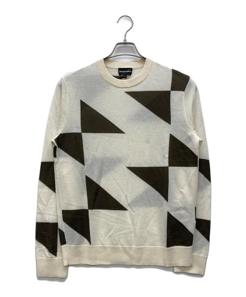 EMPORIO ARMANI（エンポリオ アルマーニ）EMPORIO ARMANI (エンポリオ アルマーニ) 幾何学模様クルーネックセーター アイボリー サイズ:EU Mの古着・服飾アイテム